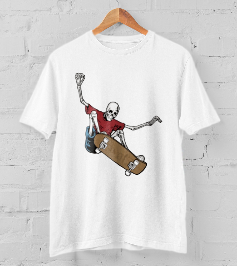 Skeleton Red Skateboard Stunt T-Shirt