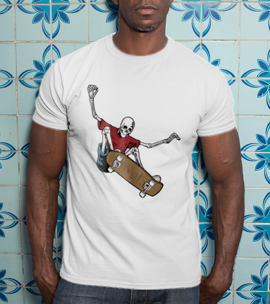 Skeleton Red Skateboard Stunt T-Shirt