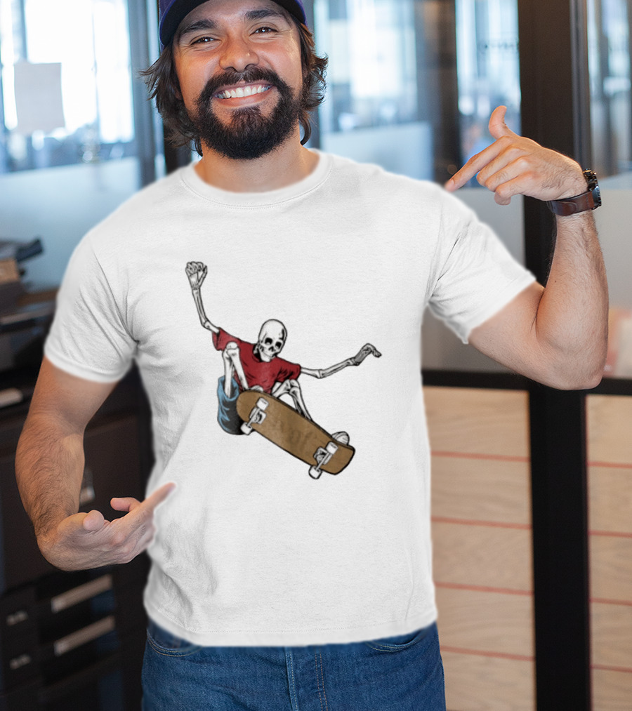 Skeleton Red Skateboard Stunt T-Shirt