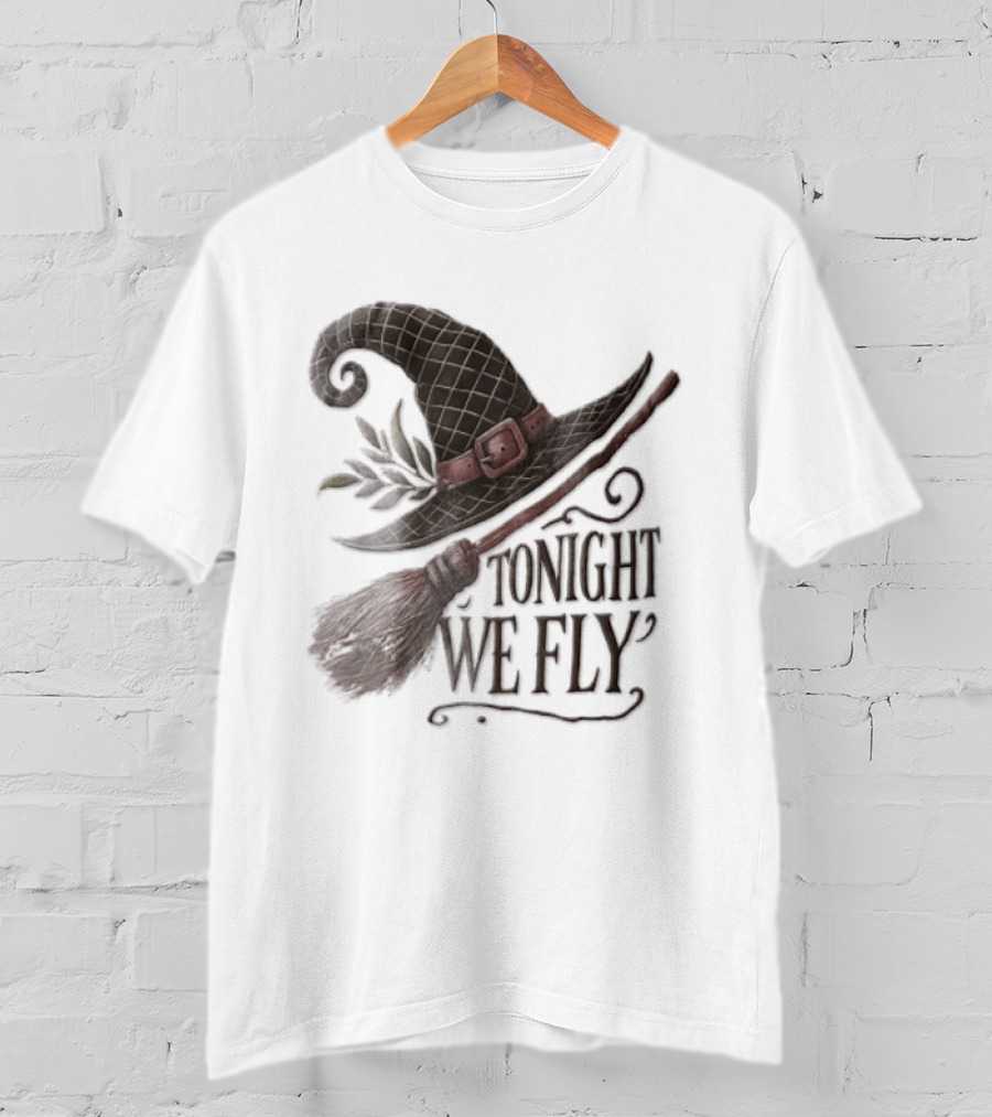 Tonight We Fly Witch Hat Broomstick Leaves T-Shirt
