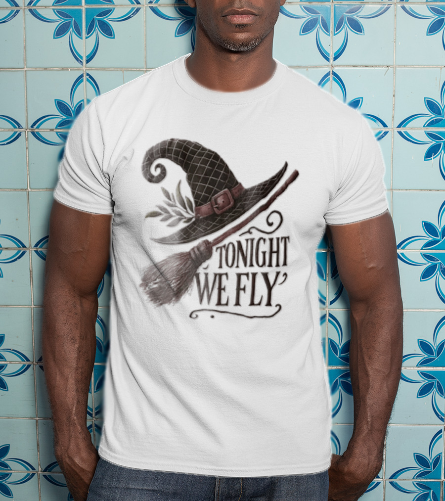 Tonight We Fly Witch Hat Broomstick Leaves T-Shirt