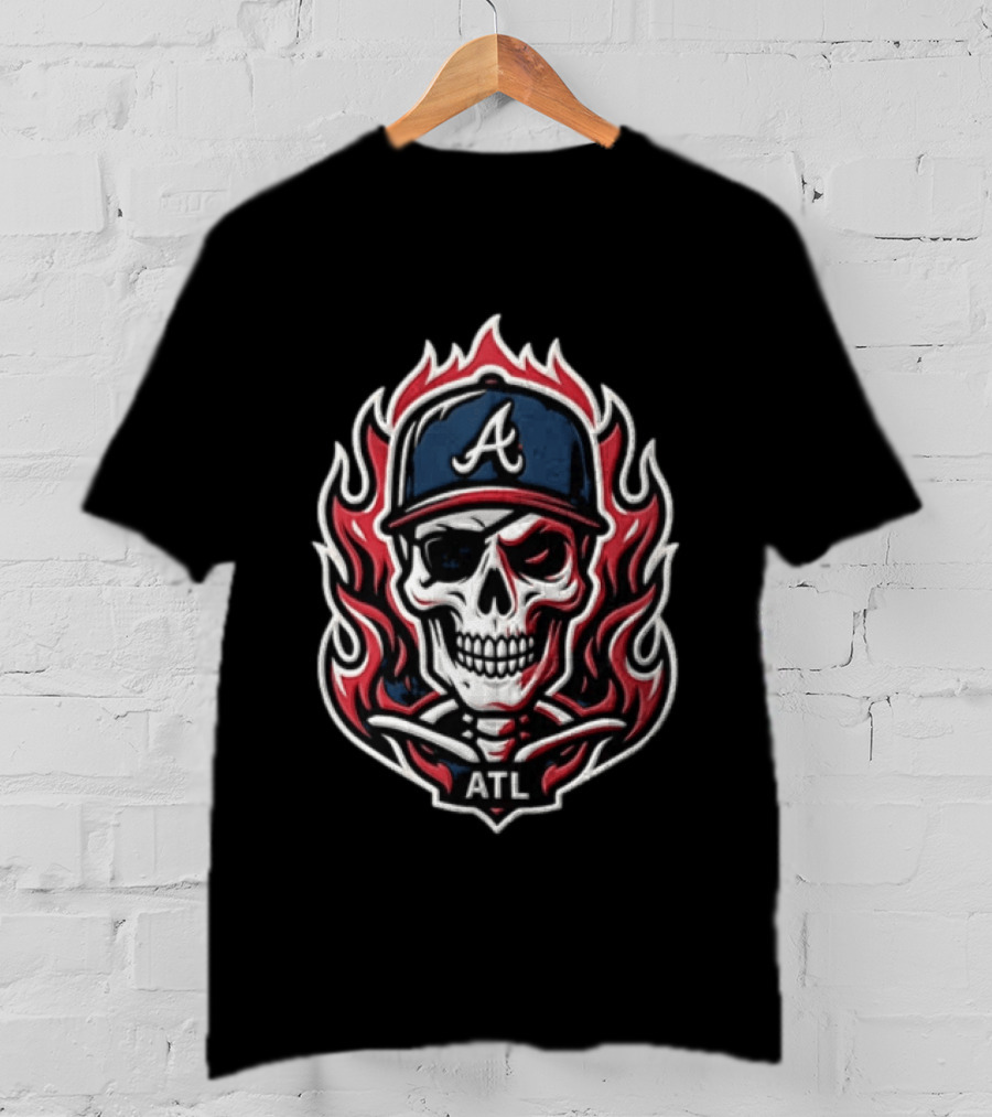 Atlanta Braves Skull Cap Flames ATL T-Shirt