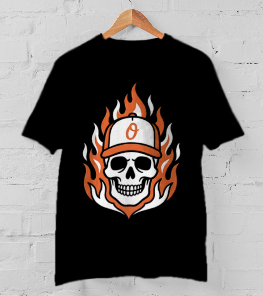 Baltimore Orioles Skull Cap Play Flame Cross Jesus T-Shirt