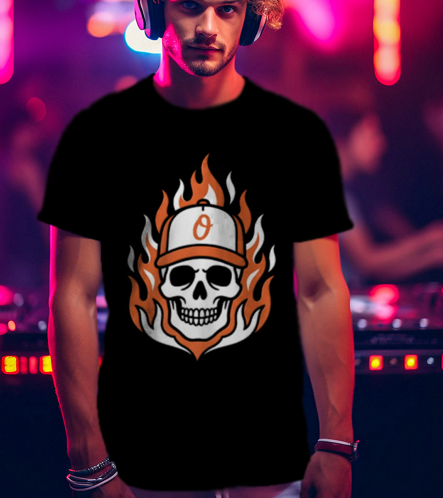 Baltimore Orioles Skull Cap Play Flame Cross Jesus T-Shirt