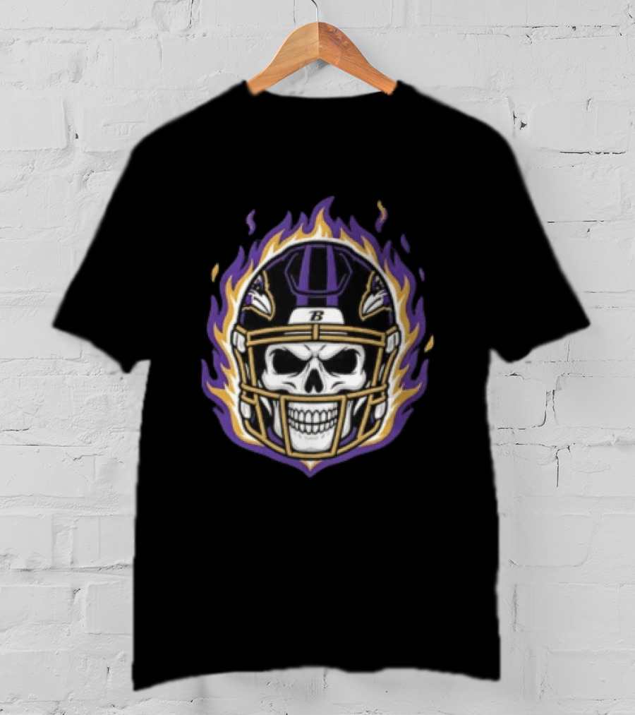 Baltimore Ravens Skeleton Flaming Helmet Football Player Lamar Jackson T-Shirt