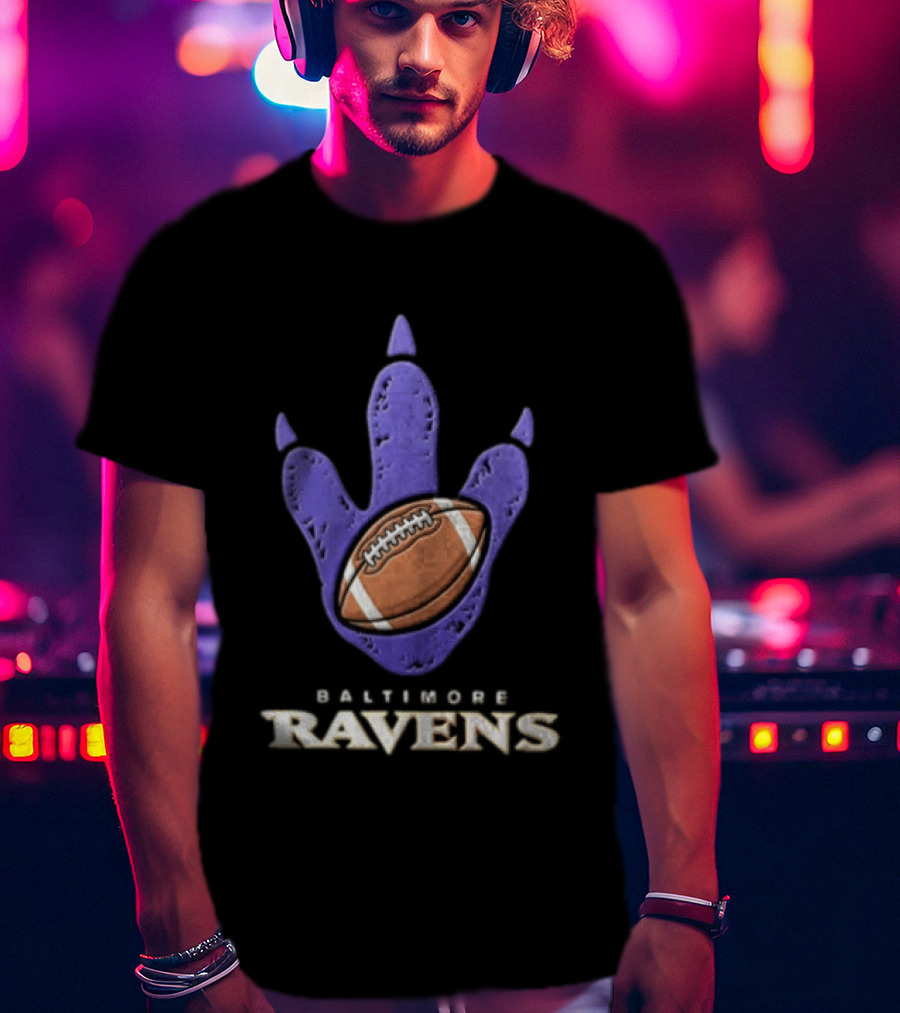 Baltimore Ravens Dinosaur Football Footprint NFL Fan Gear T-Shirt