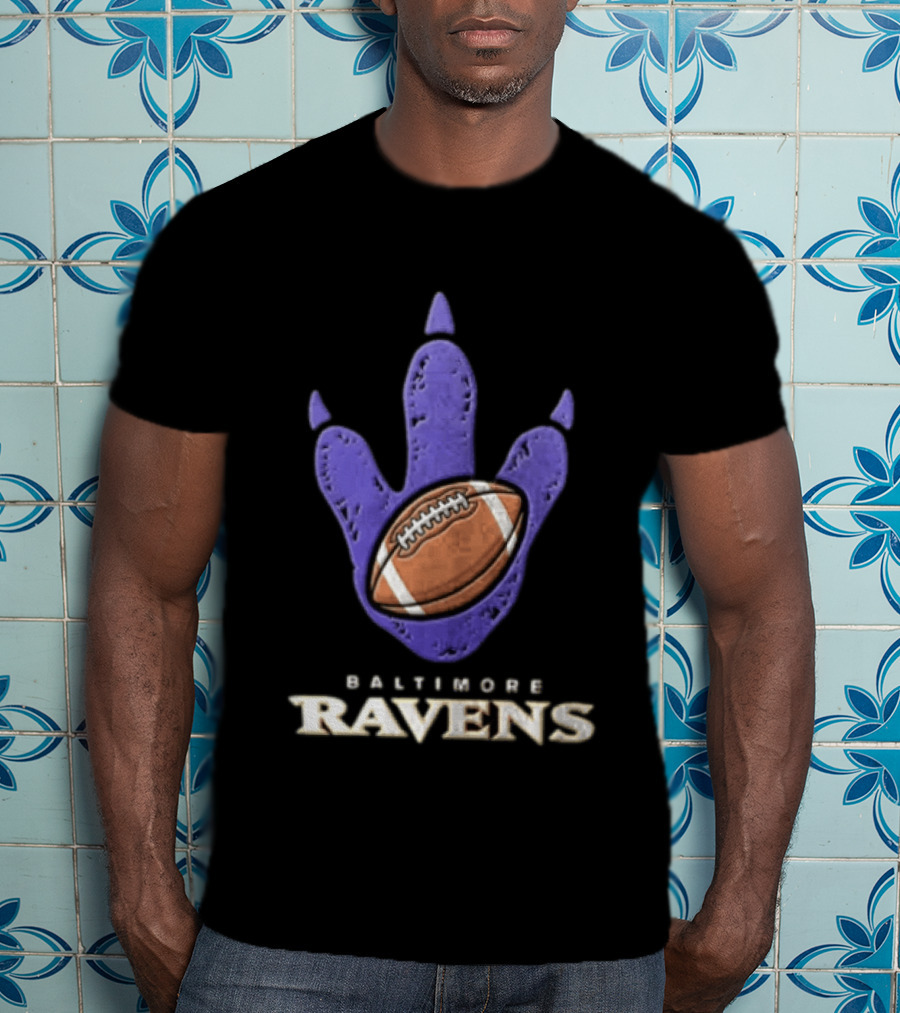 Baltimore Ravens Dinosaur Football Footprint NFL Fan Gear T-Shirt