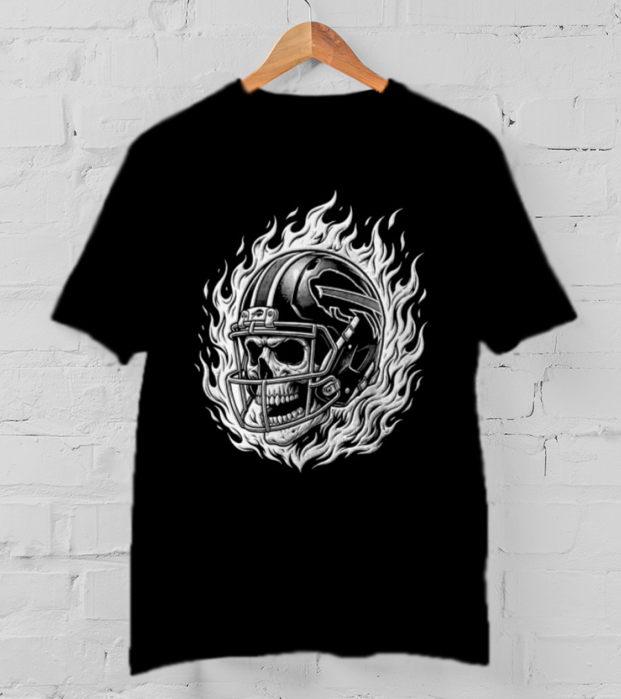 Buffalo Bills Josh Allen Skull Helmet Fire Stadium T-Shirt
