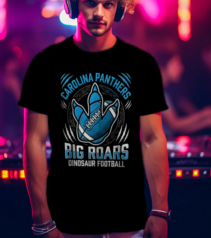Carolina Panthers Big Roars Dinosaur Football T-Shirt