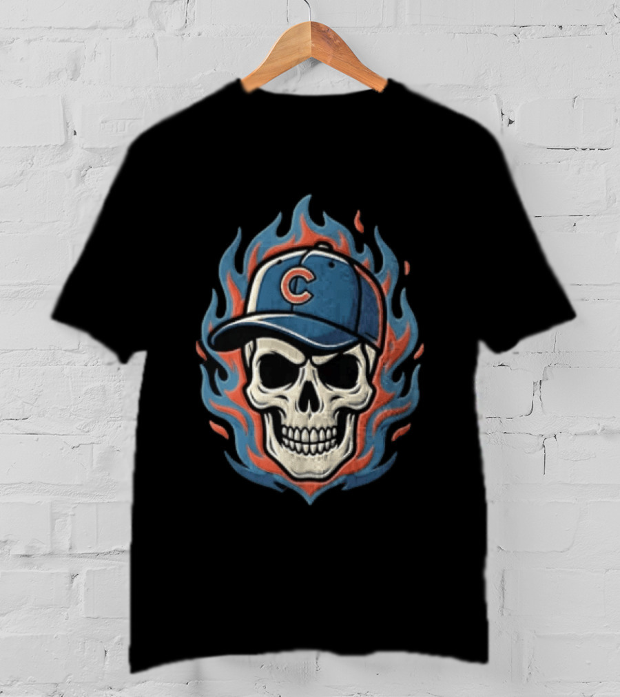 Chicago Cubs Skull Cap Flames T-Shirt