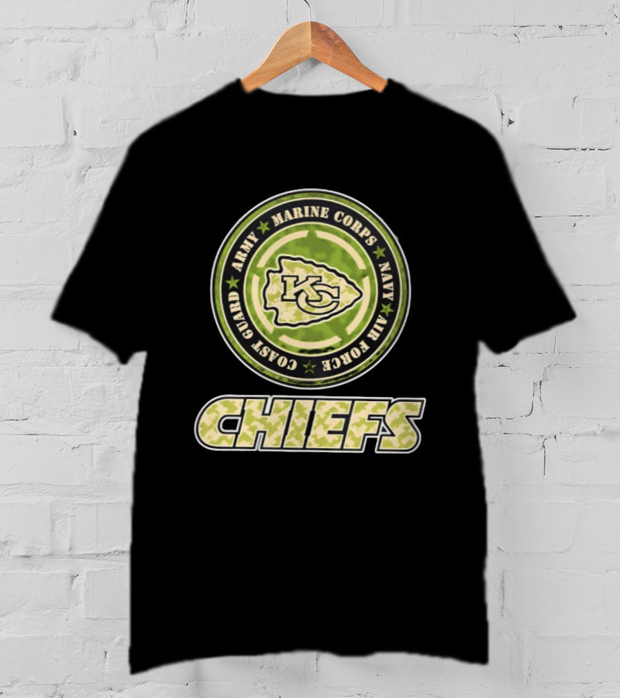Kansas City Chiefs Military Support Army Marine Corps Navy Air Force Coast Guard Camouflage Chiefs T-Shirt