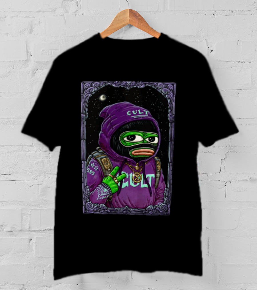 CULT Shiesty Pepe Mask Cosmic Graphic Drawing T-Shirt