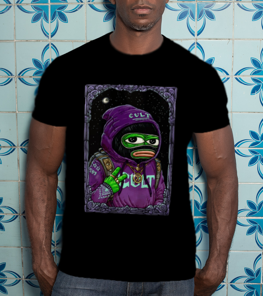 CULT Shiesty Pepe Mask Cosmic Graphic Drawing T-Shirt