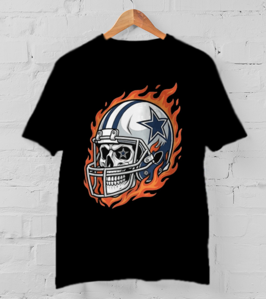 Dallas Cowboys Skull Helmet Flames T-Shirt