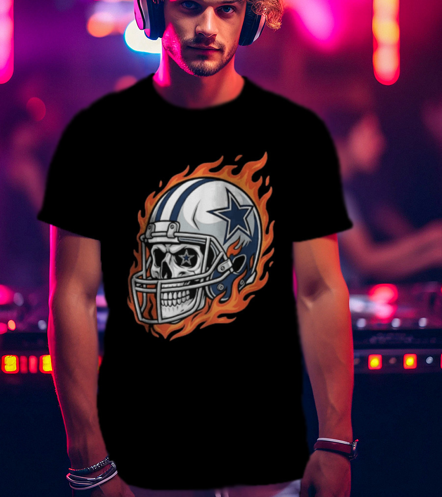 Dallas Cowboys Skull Helmet Flames T-Shirt
