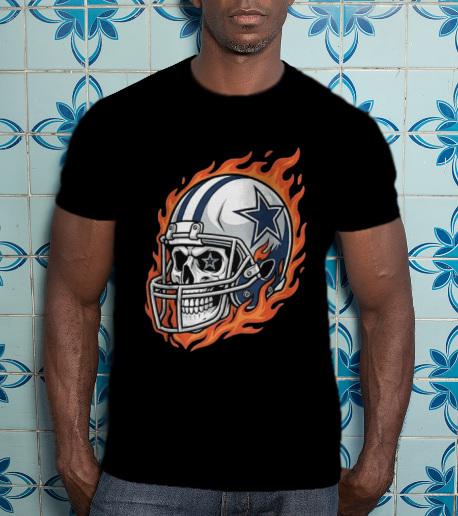 Dallas Cowboys Skull Helmet Flames T-Shirt