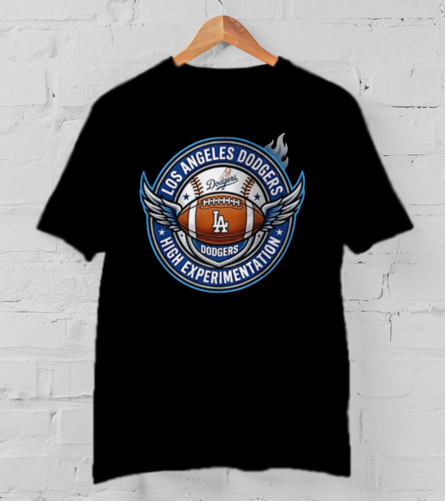 Los Angeles Dodgers High Experimentation Football Helmet Wings Fire Baseball T-Shirt