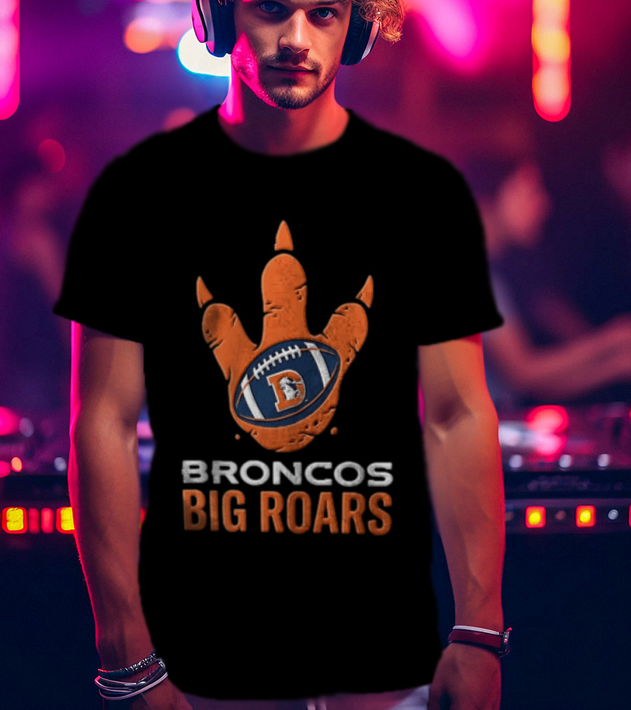 Denver Broncos Big Roars Dinosaur Football Claw Mark With Team T-Shirt