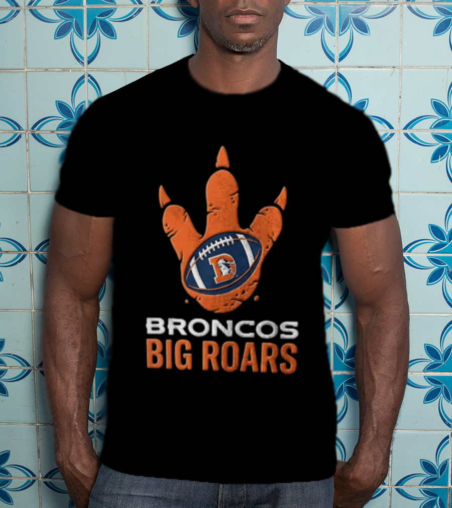 Denver Broncos Big Roars Dinosaur Football Claw Mark With Team T-Shirt