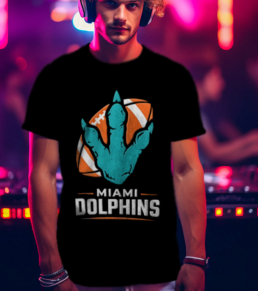 Miami Dolphins Big Roars Football Dinosaur Player Tackled T-Shirt