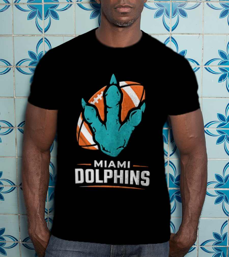 Miami Dolphins Big Roars Football Dinosaur Player Tackled T-Shirt