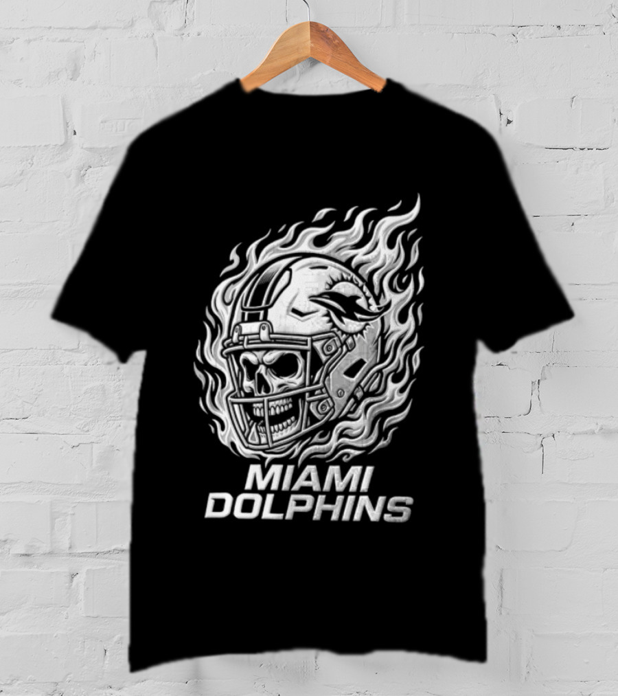 Miami Dolphins Fiery Skeleton Helmet T-Shirt