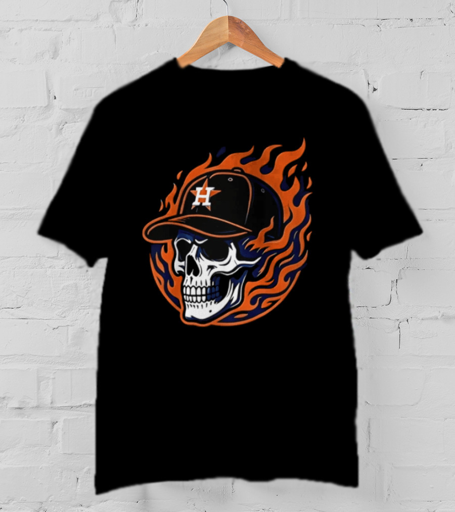 Houston Astros Skull Cap Flames Jesus Trophy T-Shirt