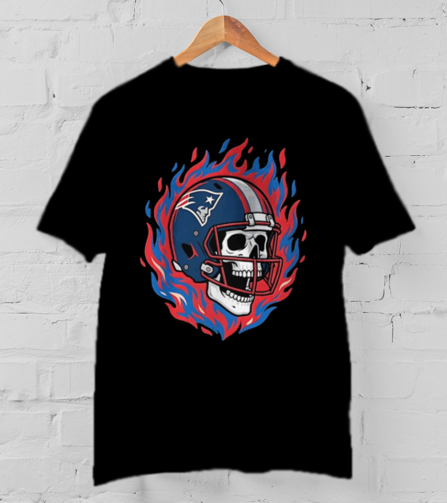 New England Patriots Tom Brady Skeleton Football Helmet Flames T-Shirt