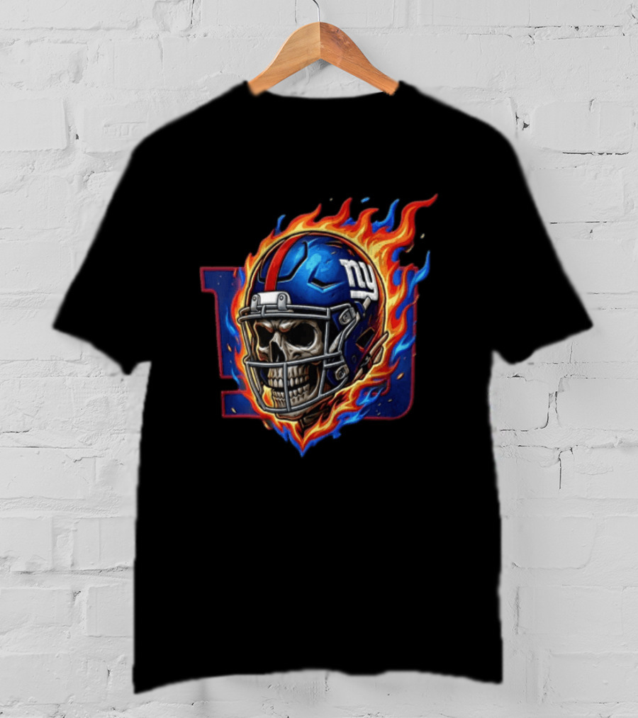 New York Giants Eli Manning Skeleton Flaming Helmet NFL T-Shirt