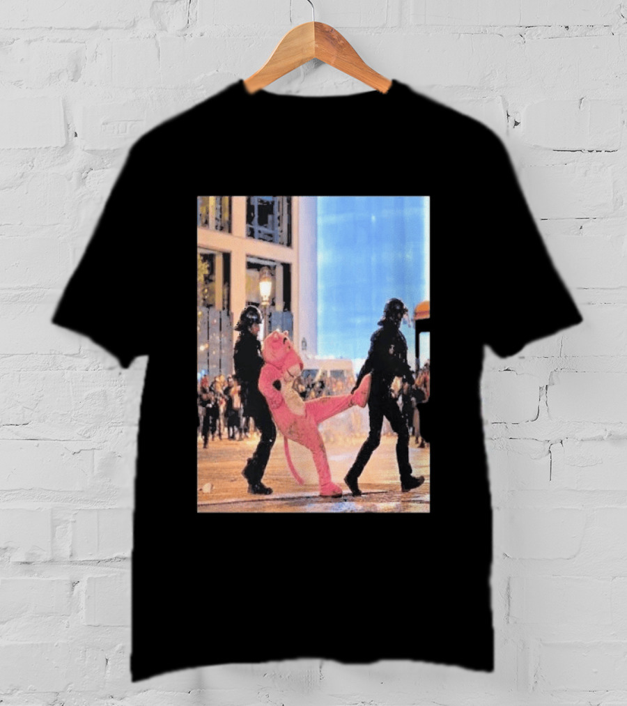 Original Pink Panther France Protests 2026 Police Mascot Arrest Scene T-Shirt