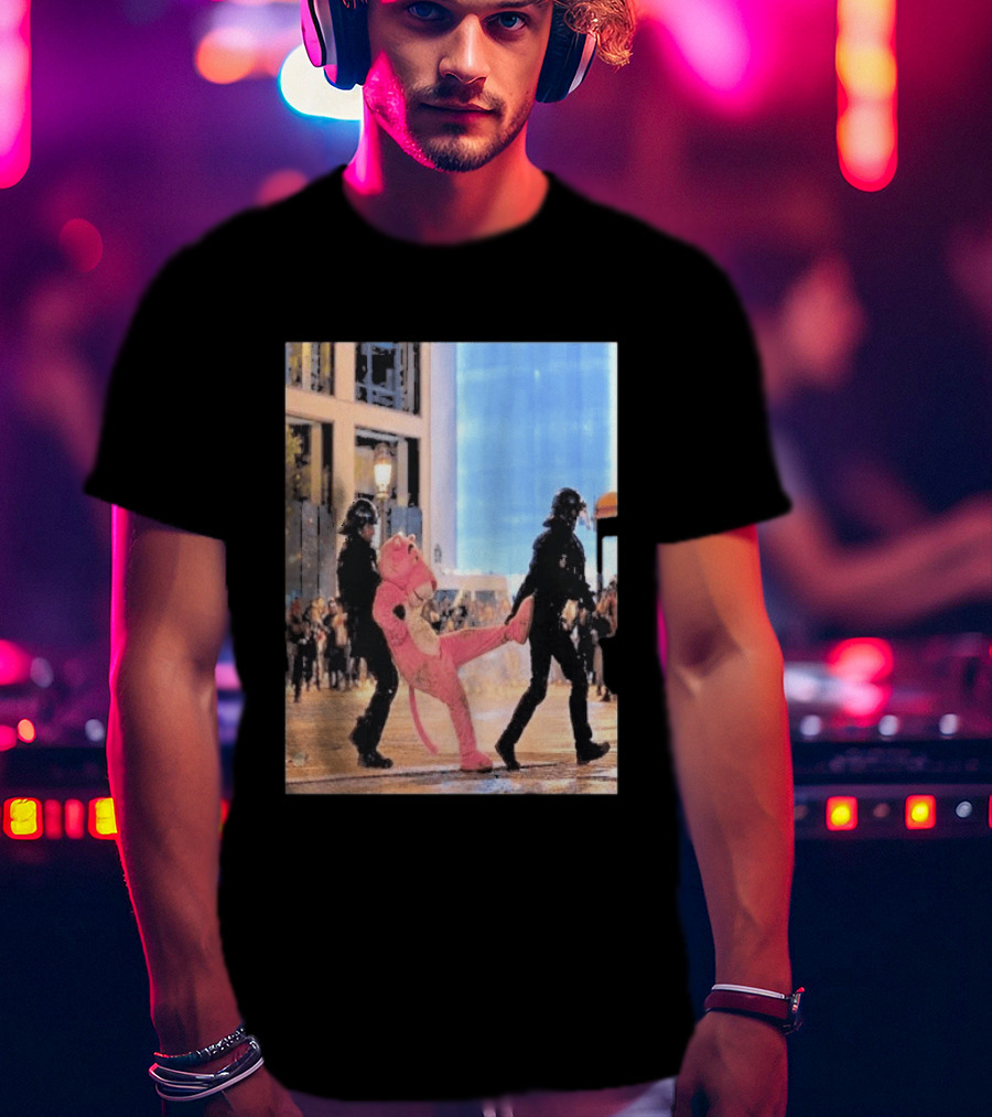 Original Pink Panther France Protests 2026 Police Mascot Arrest Scene T-Shirt