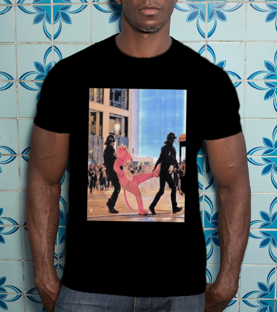 Original Pink Panther France Protests 2026 Police Mascot Arrest Scene T-Shirt
