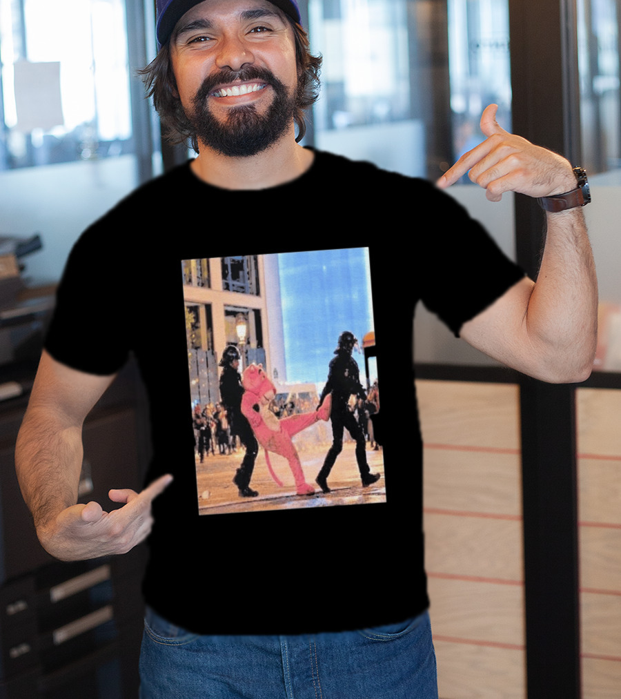 Original Pink Panther France Protests 2026 Police Mascot Arrest Scene T-Shirt