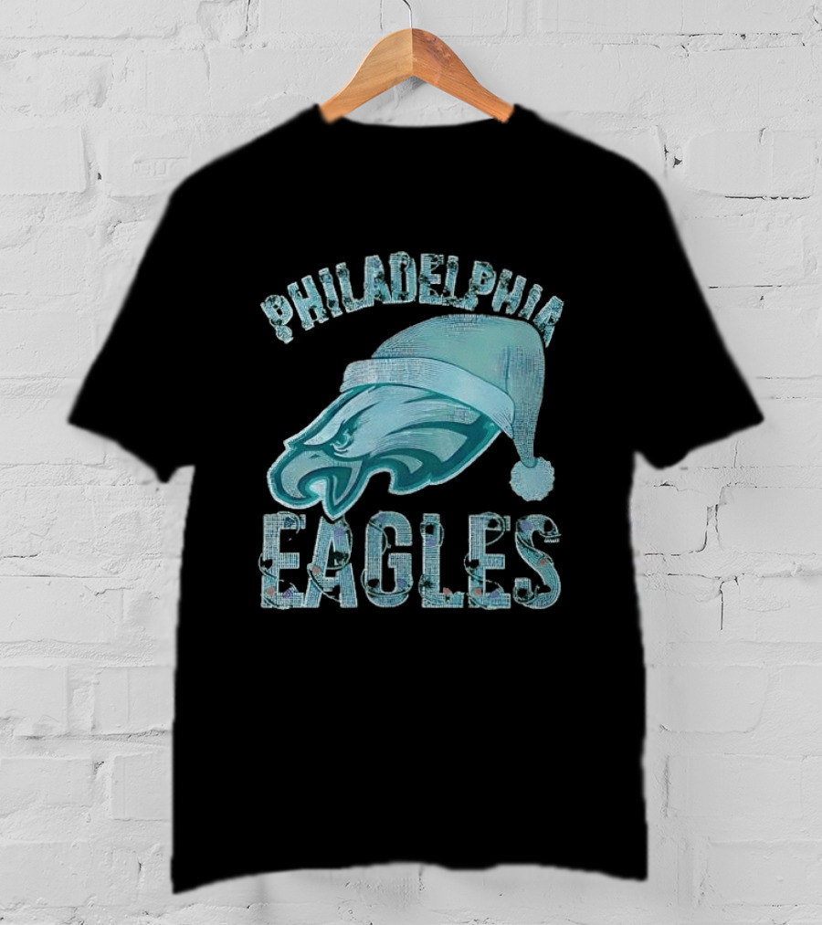 Philadelphia Eagles Festive Holiday Stone Studded Santa Hat T-Shirt