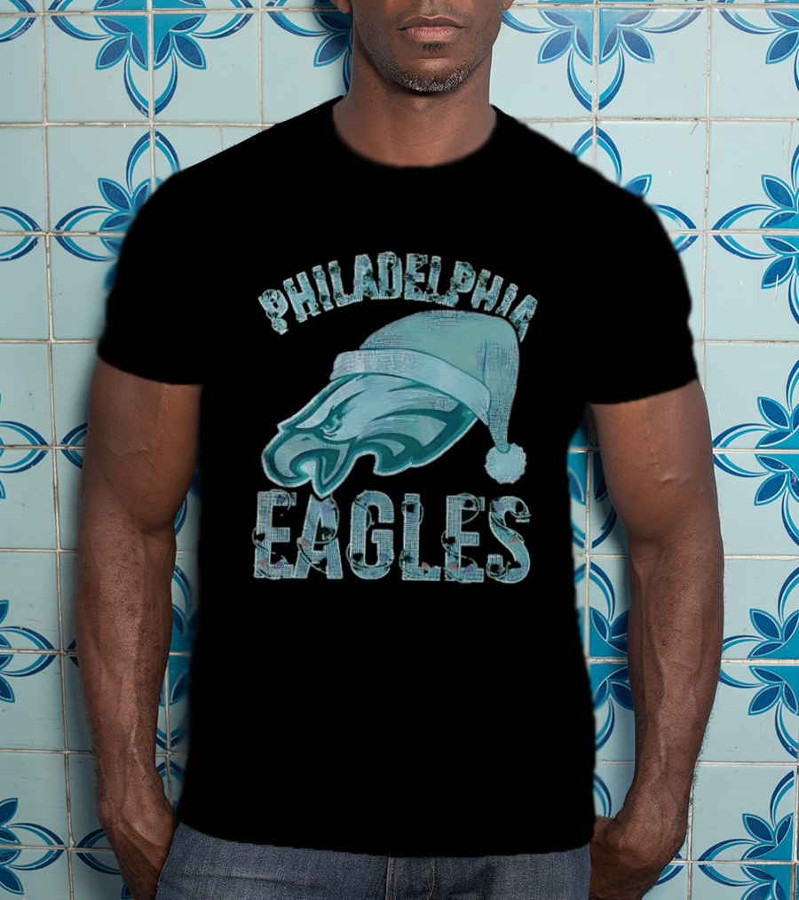 Philadelphia Eagles Festive Holiday Stone Studded Santa Hat T-Shirt