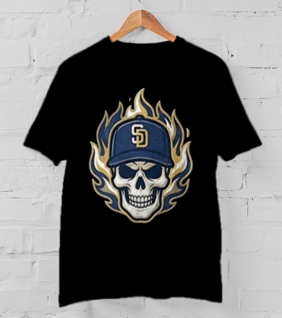 San Diego Padres Skull Cap Flames T-Shirt
