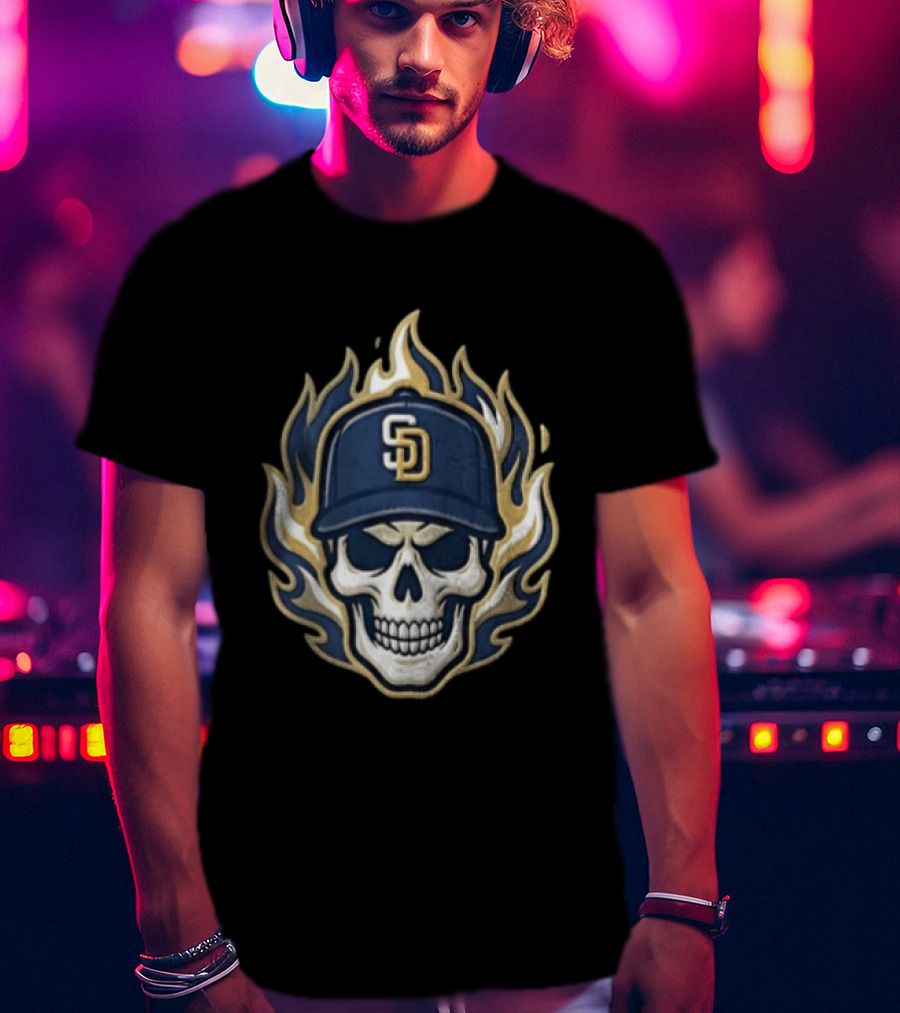 San Diego Padres Skull Cap Flames T-Shirt