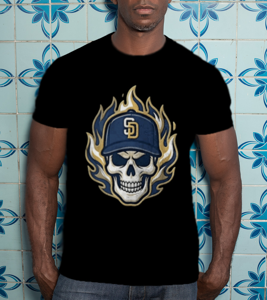 San Diego Padres Skull Cap Flames T-Shirt