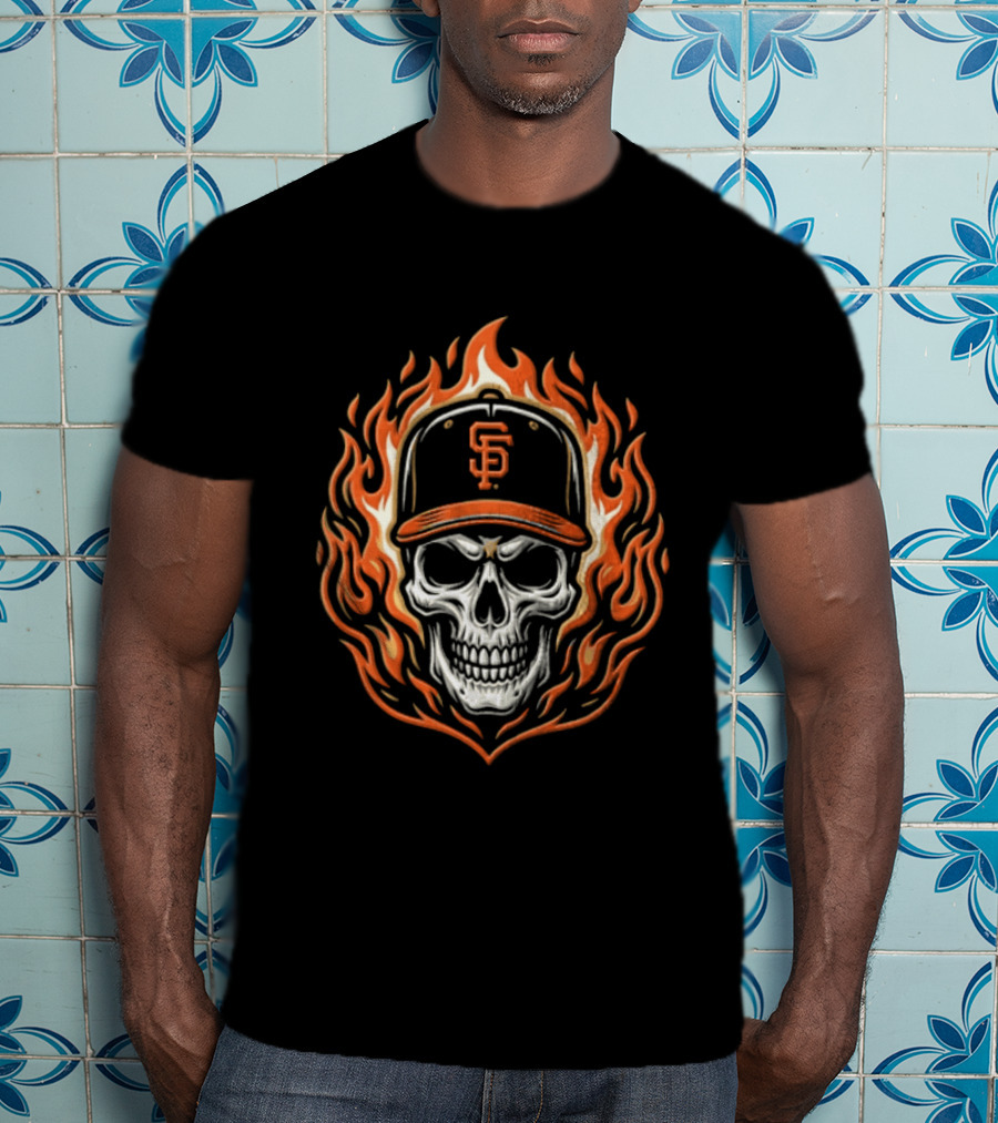 San Francisco Giants Skull Flames Baseball Cap T-Shirt
