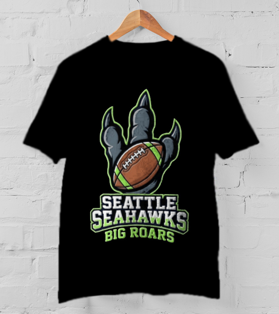 Seattle Seahawks Big Roars Dinosaur Claw Football T-Shirt