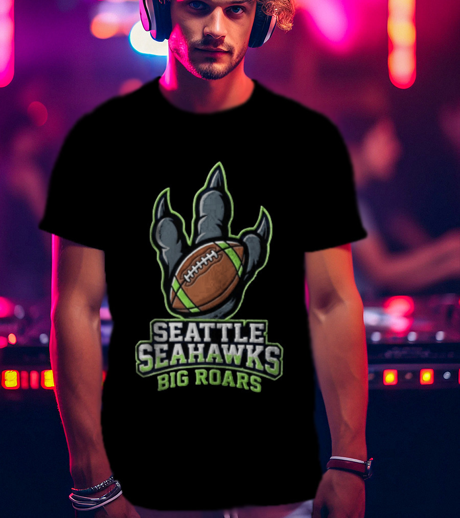 Seattle Seahawks Big Roars Dinosaur Claw Football T-Shirt