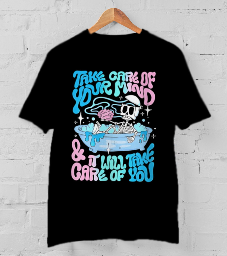 Skeleton Take Care Of Your Mind Neon Pastel Aesthetic T-Shirt