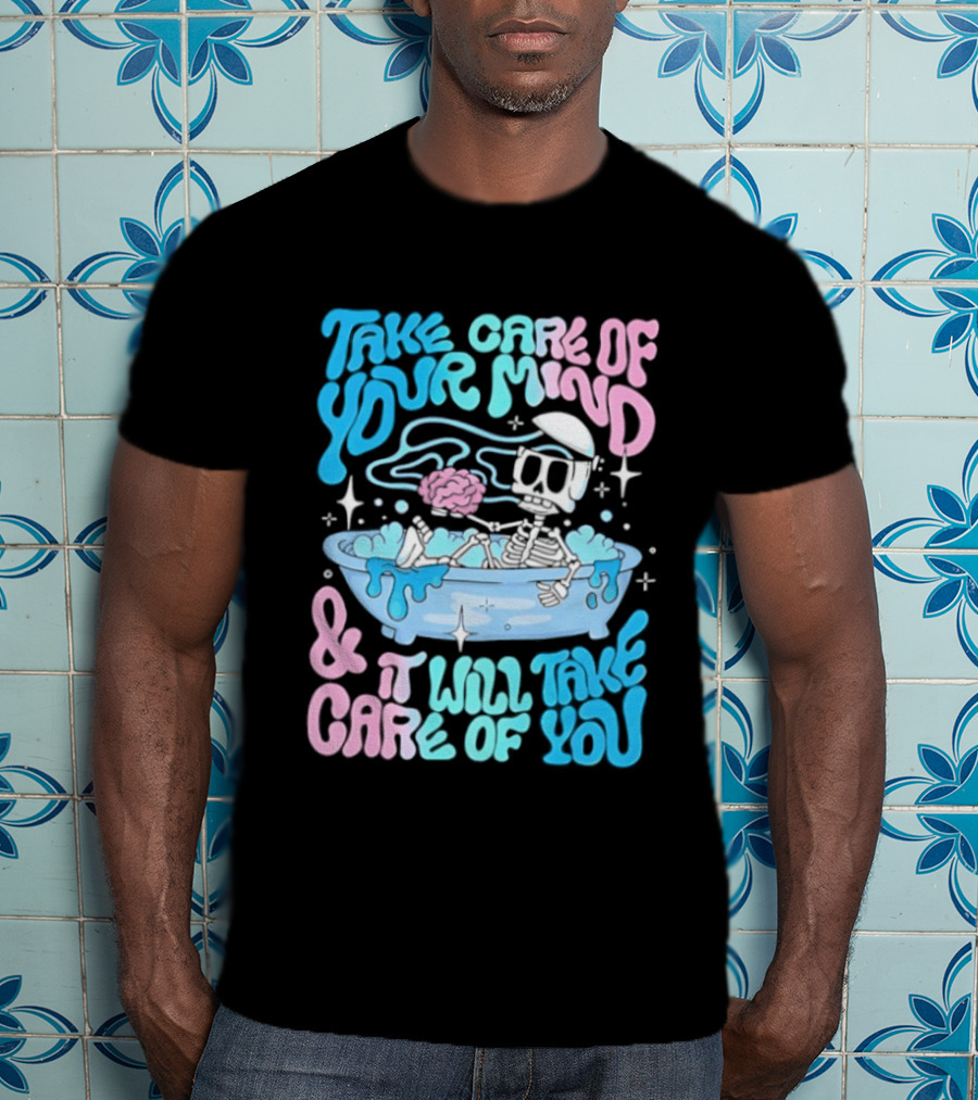 Skeleton Take Care Of Your Mind Neon Pastel Aesthetic T-Shirt