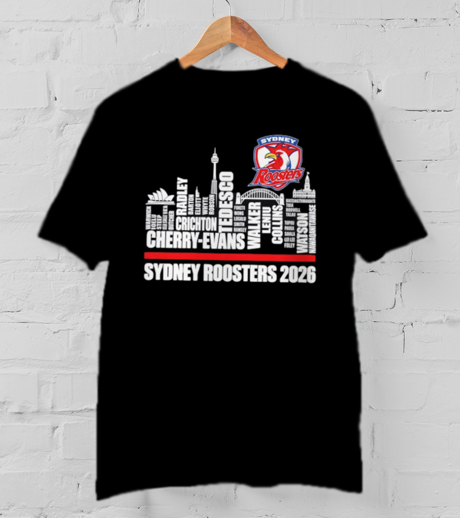 Sydney Roosters 2026 Tedesco Cherry Evans Walker Collins Skyline T-Shirt