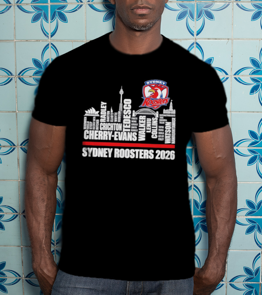 Sydney Roosters 2026 Tedesco Cherry Evans Walker Collins Skyline T-Shirt