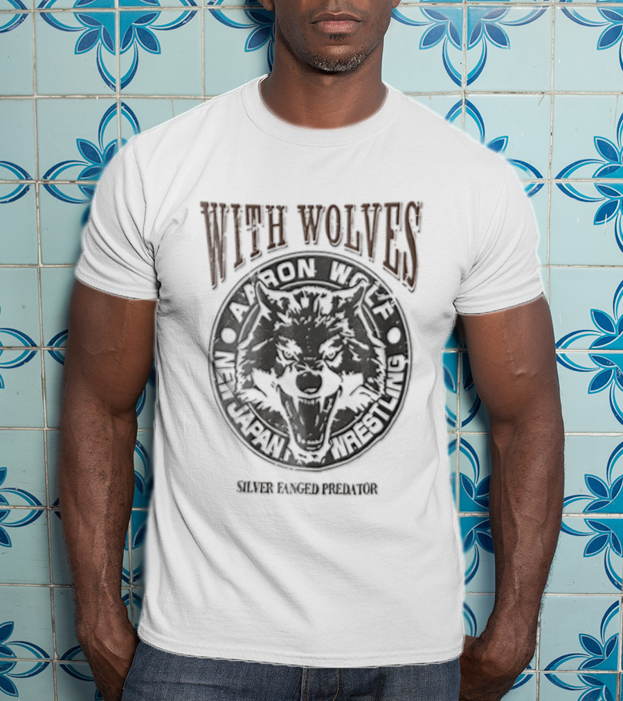 Aaron Wolf With Wolves New Japan Pro Wrestling Silver Fanged Predator T-Shirt