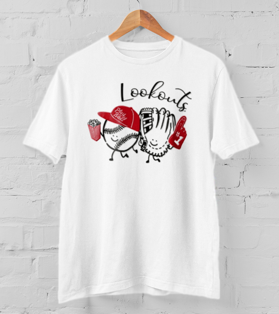 Chattanooga Lookouts Baseball Ball Glove Finger Play Ball T-Shirt
