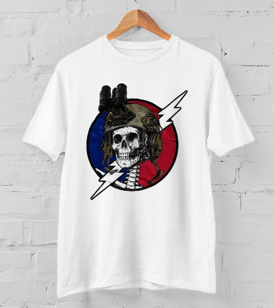 Grateful Dead Carry The Fire Skull With Helmet Lightning Bolt Blue Red Circle T-Shirt