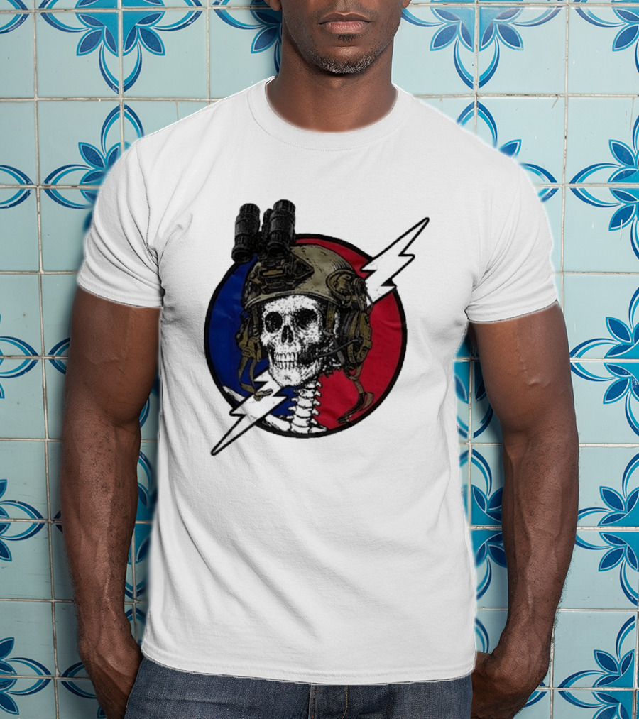 Grateful Dead Carry The Fire Skull With Helmet Lightning Bolt Blue Red Circle T-Shirt