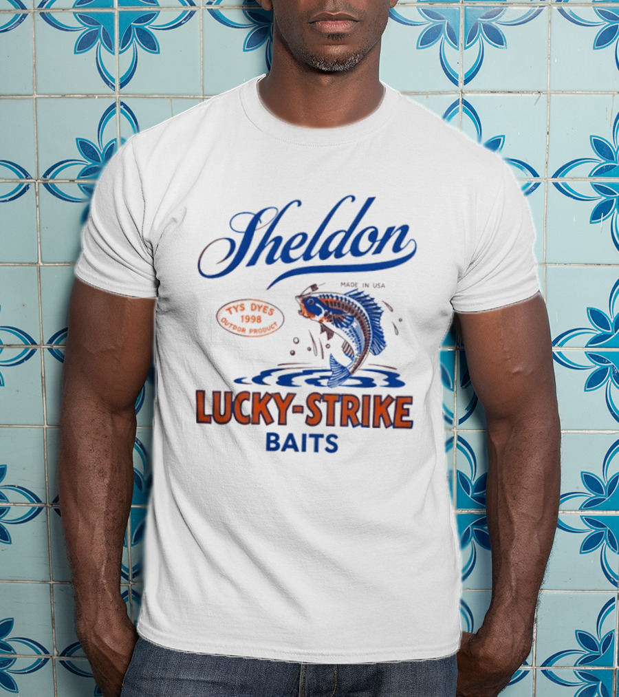 Sheldon Lucky Strike Baits Fishing Made In USA Bass Jumping Water T-Shirt